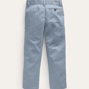 Mini Boden flat front stretch chinos girls size 8, pebble blue w/ pink stitching